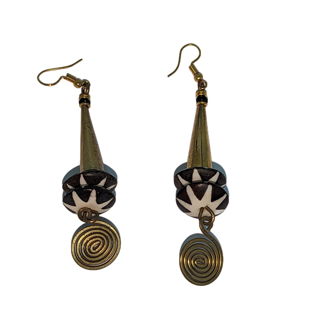 Cylinder Bone and Brass Earrings