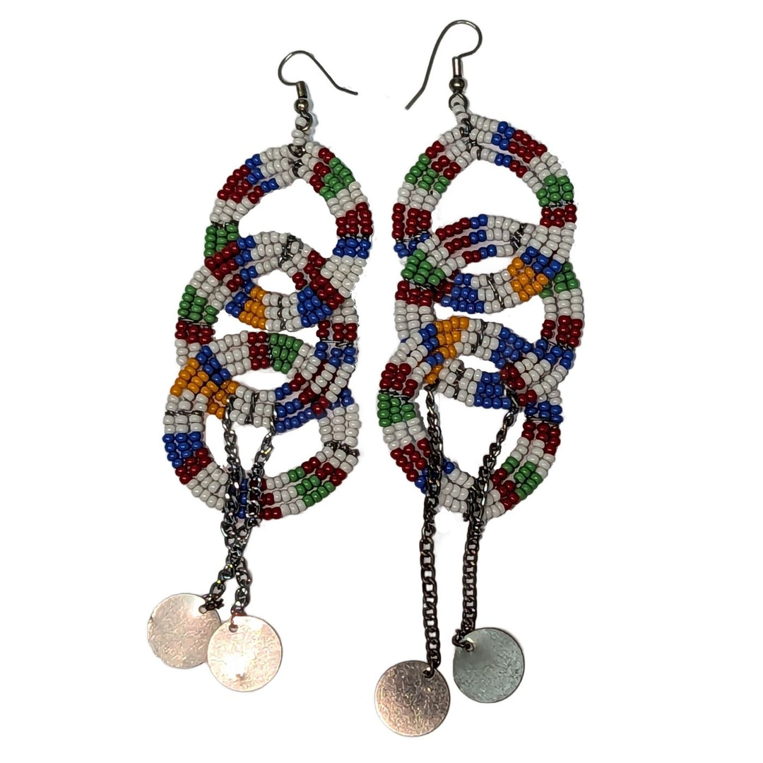 Maasai Beaded Round Three Tier Earrings - Maasai Colors 2