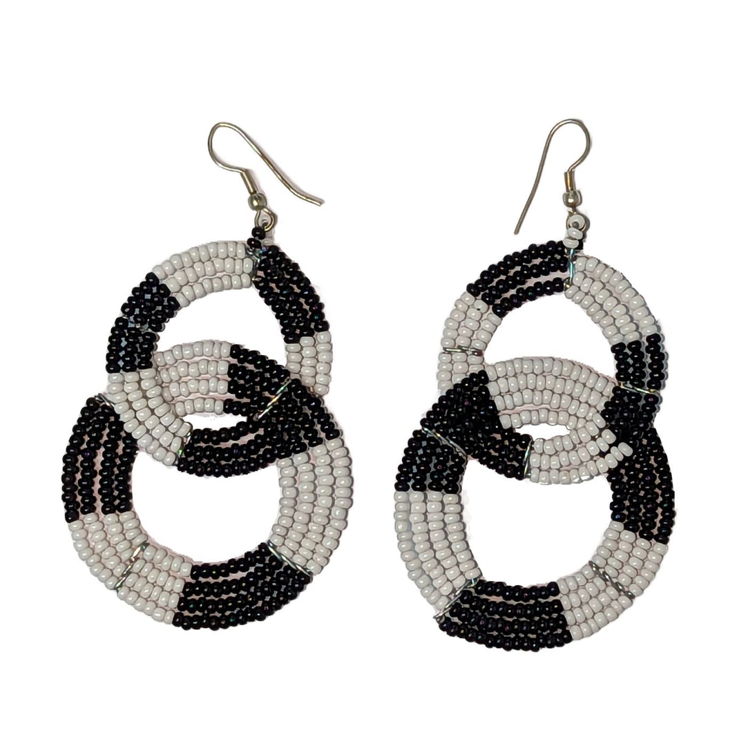 Maasai Beaded Square Two Tier Earrings - Black & White