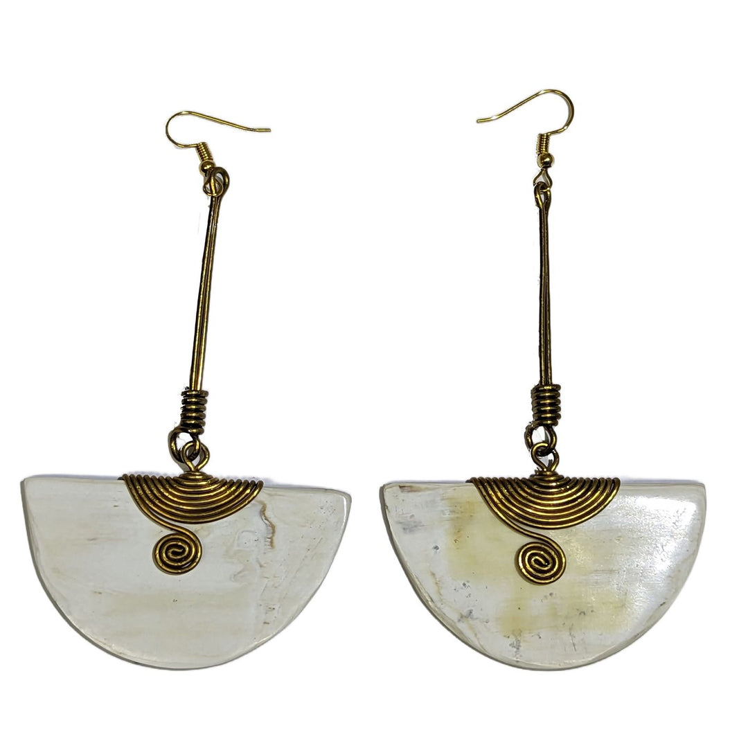 Semicircle Bone & Brass Earrings 1