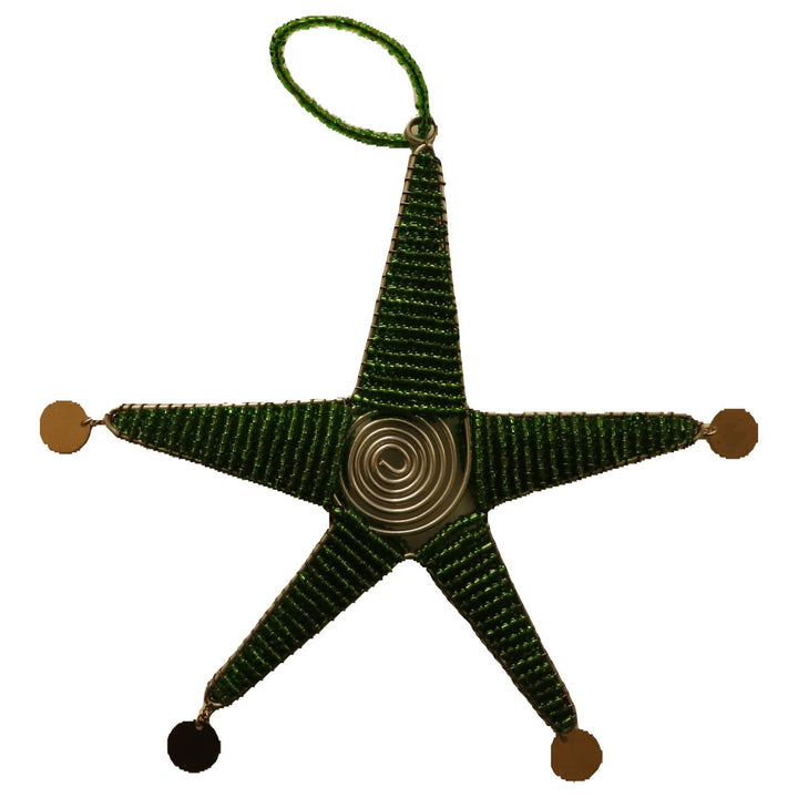 Beaded Green Star Holiday Decoration