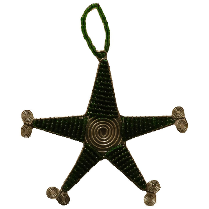 Beaded Green Star Holiday Decoration